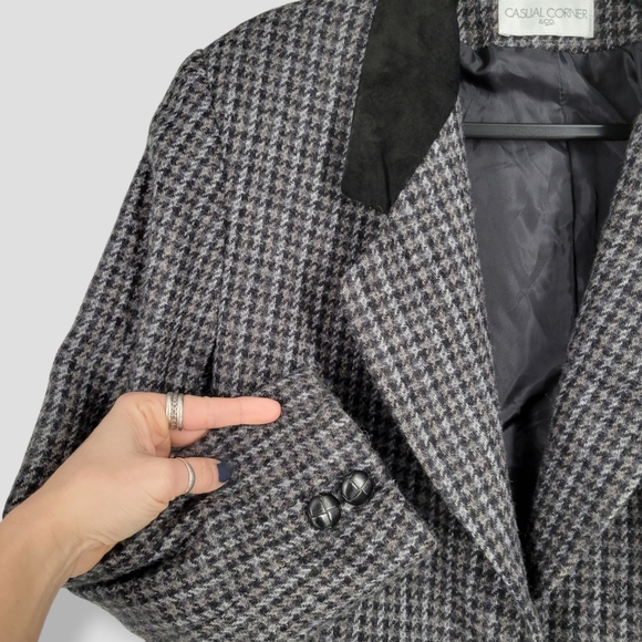 VINTAGE CASUAL CORNER Houndstooth Tweed Blazer Grey - Picture 9 of 17